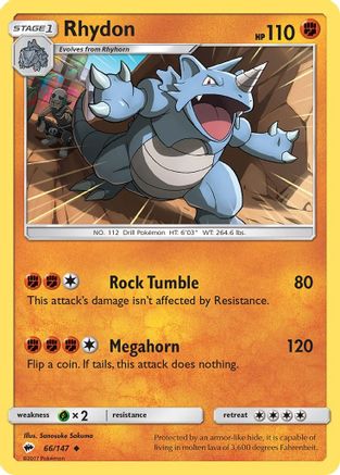 Rhydon 66/147 - SM Burning Shadows Reverse Holofoil