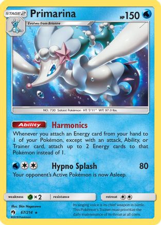 Primarina 67/214 - SM Lost Thunder Reverse Holofoil