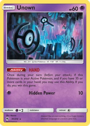 Unown (91) 91/214 - SM Lost Thunder Reverse Holofoil