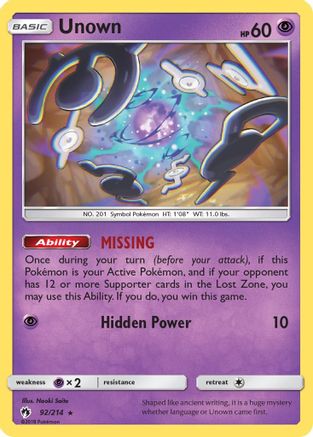 Unown (92) 92/214 - SM Lost Thunder