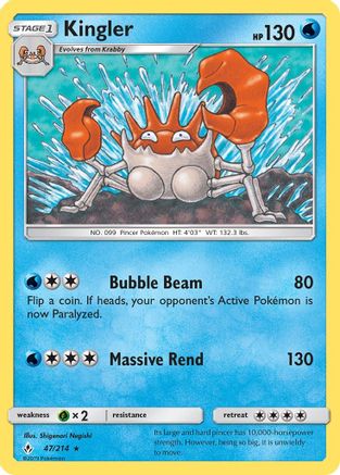 Kingler/214 - SM Unbroken Bonds Reverse Holofoil