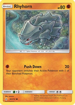 Rhyhorn (92) 92/214 - SM Unbroken Bonds Reverse Holofoil