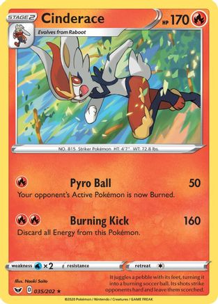 Cinderace (035) 35/202 - SWSH01 Sword & Shield Base Set Holofoil