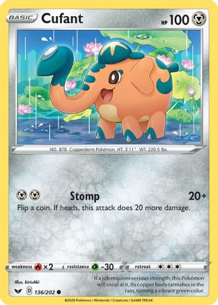 Cufant 136/202 - SWSH01 Sword & Shield Base Set Reverse Holofoil