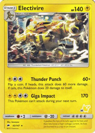Electivire- 43/147 (#32 Pikachu Stamped) - Battle Academy