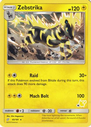 Zebstrika - 45/181 (#16 Pikachu Stamped) - Battle Academy