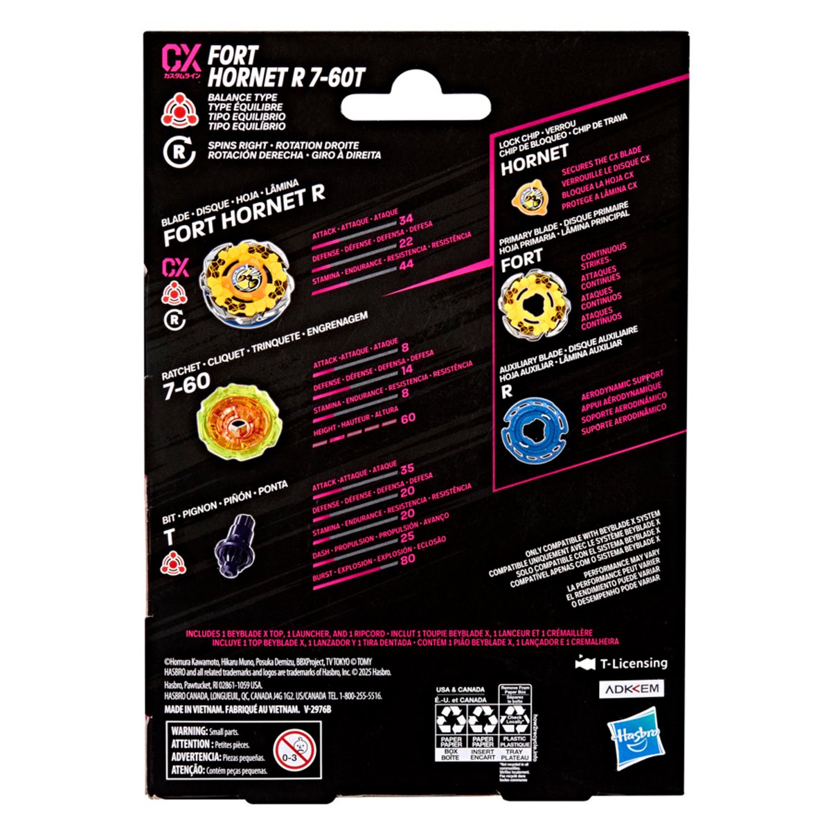 Hasbro Beyblade X Fort Hornet R 7-60T CX Starter Pack — packaging (back)