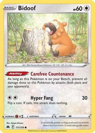 Bidoof 111/159 - SWSH Crown Zenith Reverse Holofoil