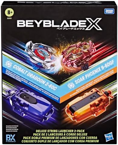 (Hasbro) Beyblade X - Deluxe String Launcher 2-Pack (Cobalt Dragoon 2-60C & Soar Phoenix 9-60GF)