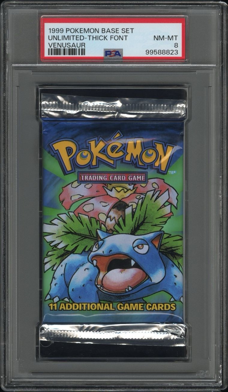 PSA 8 1999 POKEMON BASE SET UNLIMITED THICK FONT VENUSAUR – Banana