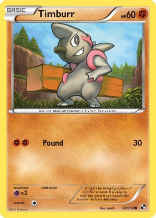 Timburr (58)/114 - Black and White Reverse Holofoil