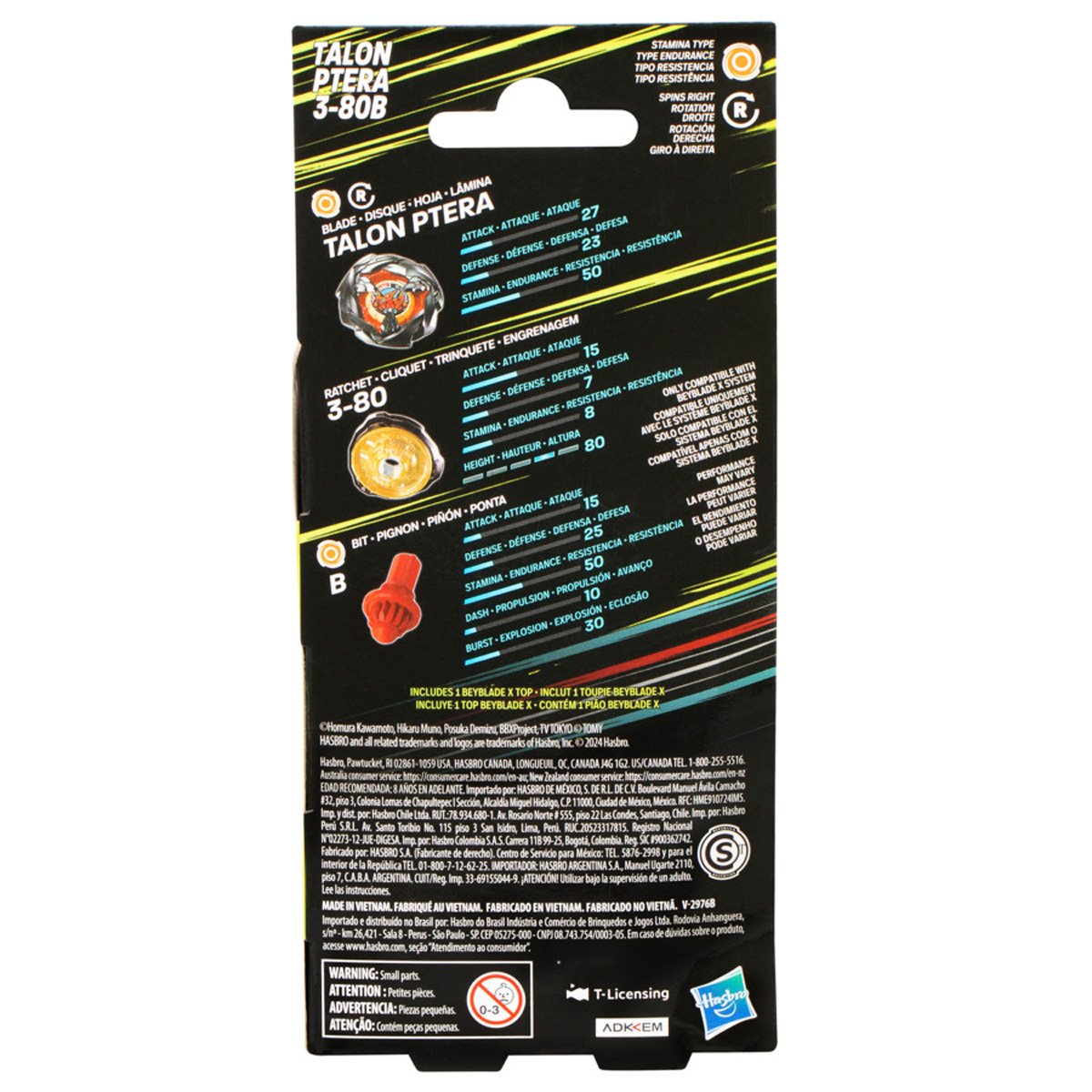 Hasbro Beyblade X Talon Ptera 3-80B — packaging (back)