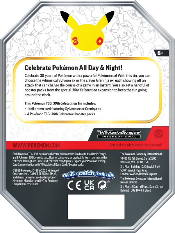 (Preorder) Pokémon TCG - Mega Evolution - 30th Celebration Tin (Release Date: December 4th 2026)