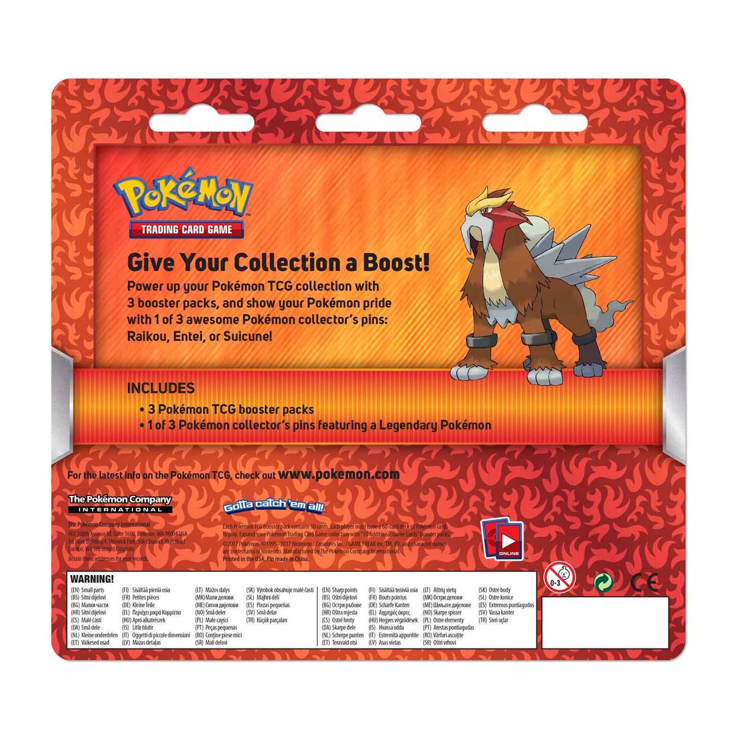 Pokémon TCG - Legendary Beasts Collector Pin - 3 Packs Blister (Entei)