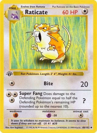 Raticate 40 - Base Set Shadowless