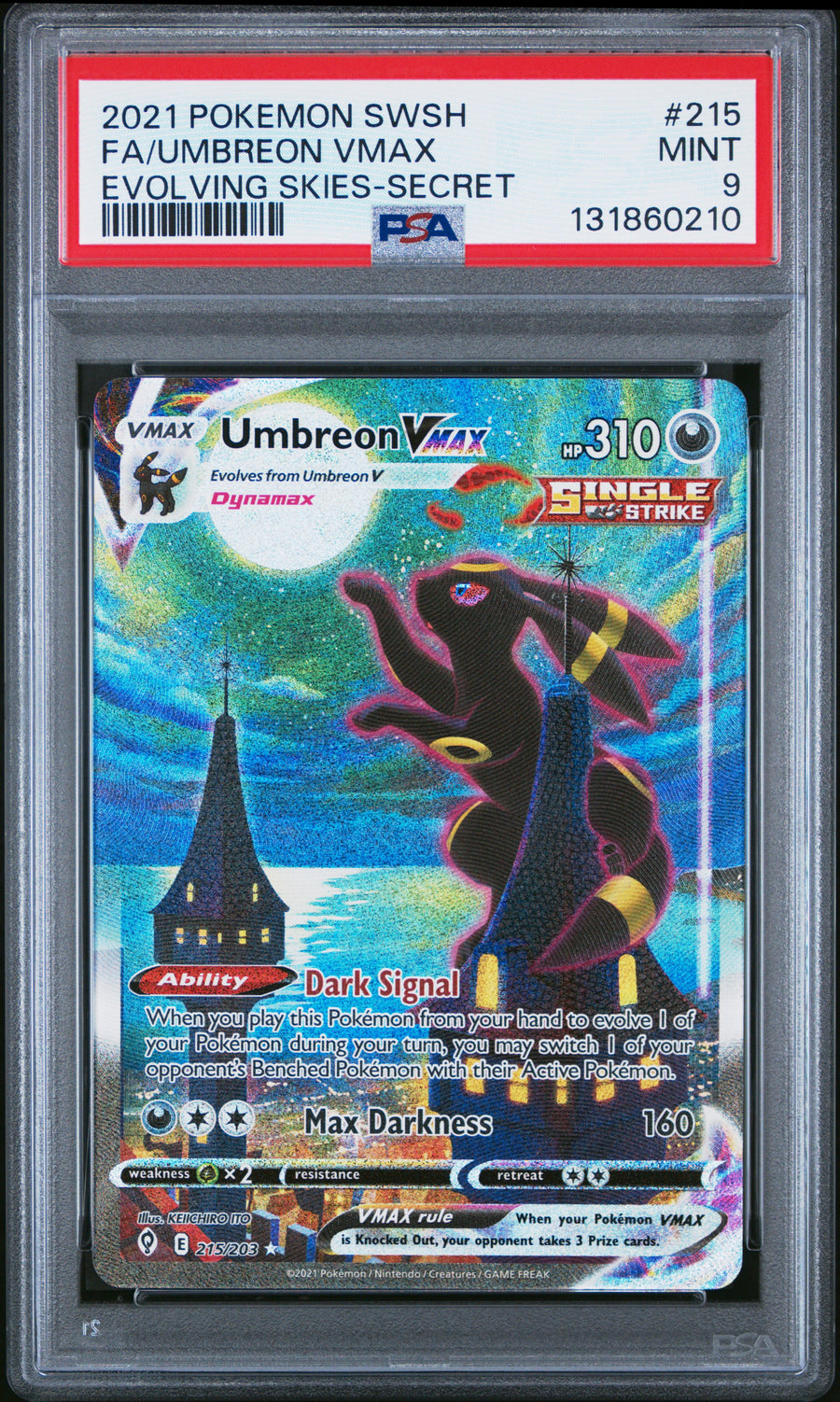 PSA 9 2021 POKEMON SWORD & SHIELD EVOLVING SKIES #215 FA/UMBREON VMAX EVOLVING SKIES-SECRET