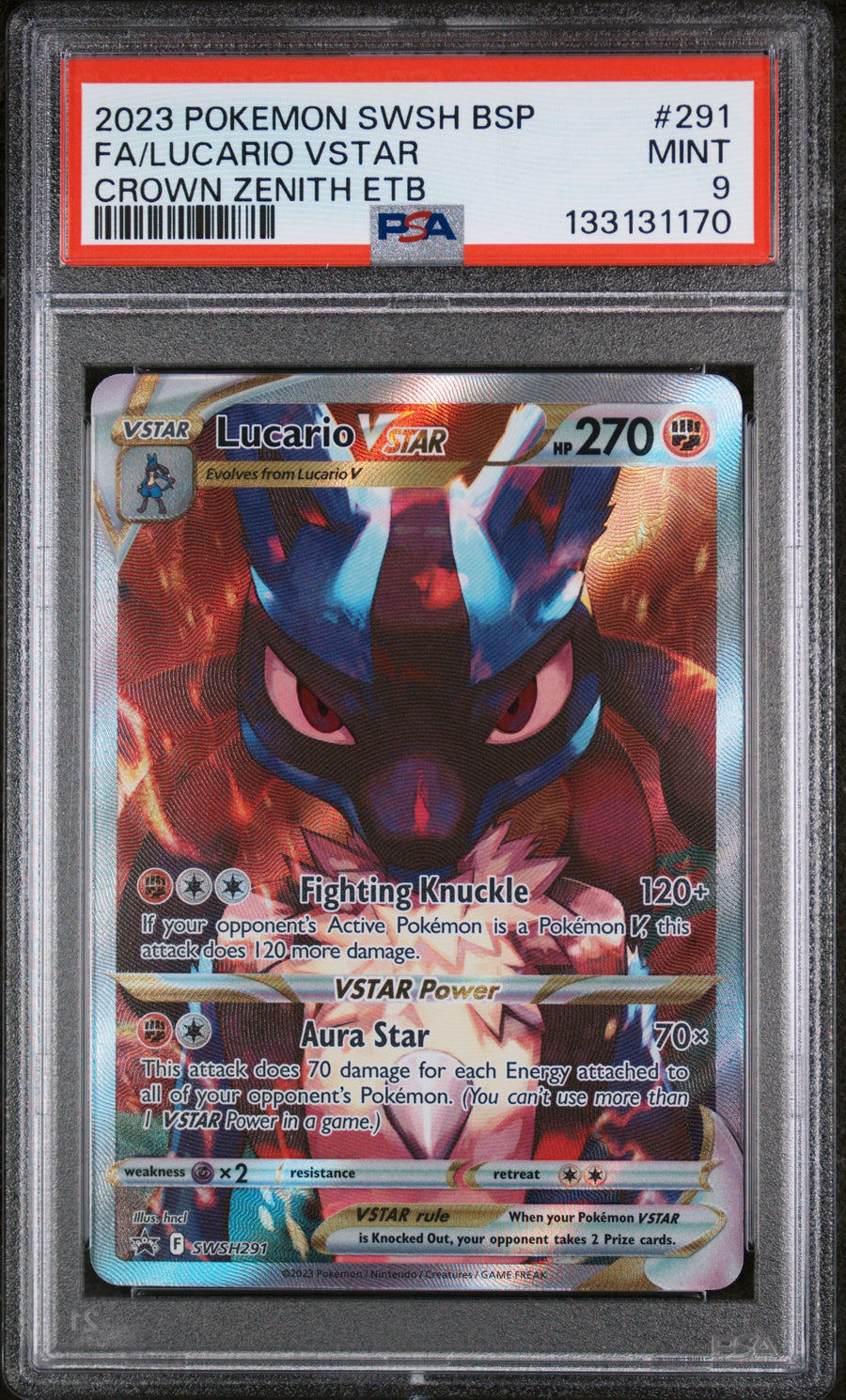 PSA 9 2023 POKEMON SWSH BLACK STAR PROMO #291 FA/LUCARIO VSTAR CROWN ZENITH ETB