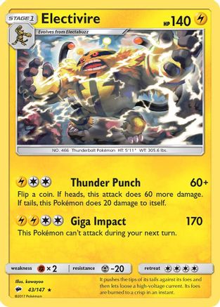 Electivire/147 - SM  Burning Shadows Reverse Holofoil
