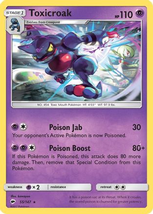 Toxicroak 55/147 - SM  Burning Shadows Reverse Holofoil