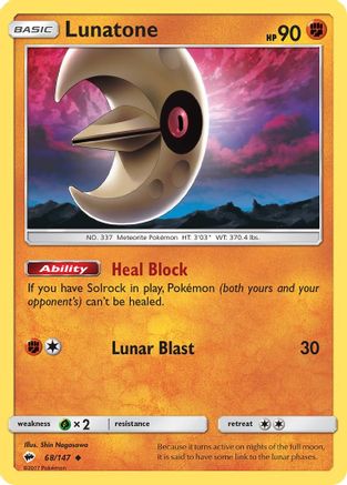Lunatone 68/147 - SM  Burning Shadows Reverse Holofoil