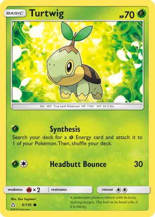 Turtwig (6) 6/156 - SM  Ultra Prism Reverse Holofoil