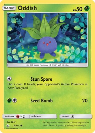 Oddish (5) 5/214 - SM  Unbroken Bonds Reverse Holofoil