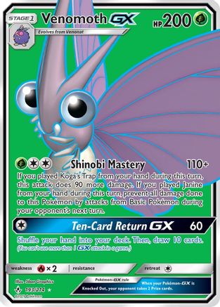 Venomoth GX (Full Art)/214 - SM  Unbroken Bonds Holofoil