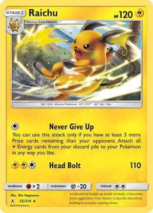 Raichu 55/214 - SM  Unbroken Bonds Reverse Holofoil