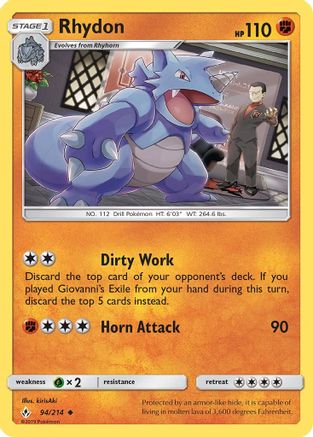 Rhydon 94/214 - SM  Unbroken Bonds Reverse Holofoil