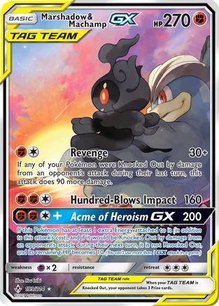 Marshadow & Machamp GX (199) (Full Art)/214 - SM  Unbroken Bonds Holofoil