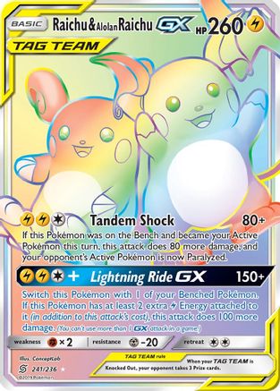 Raichu & Alolan Raichu GX (Secret)/236 - SM  Unified Minds Holofoil