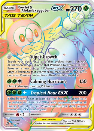 Rowlet & Alolan Exeggutor GX (Secret)/236 - SM  Unified Minds Holofoil