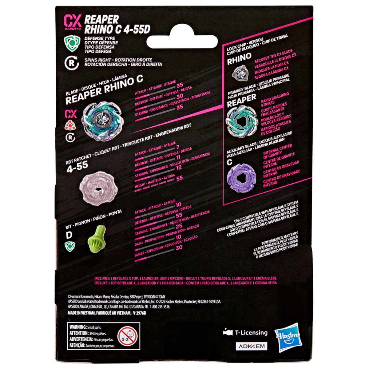 Hasbro Beyblade X Reaper Rhino C 4-55D CX Starter Pack — packaging back