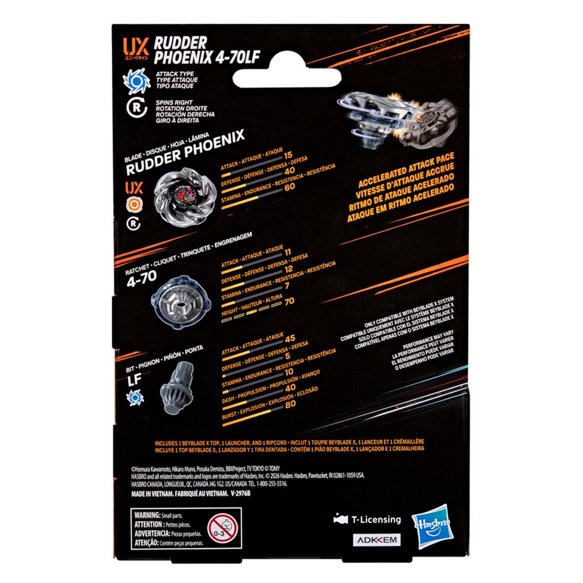 Hasbro Beyblade X Rudder Phoenix 4-70LF UX Starter Pack — packaging back