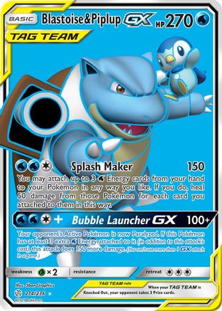 Blastoise & Piplup GX (Full Art)/236 - SM  Cosmic Eclipse Holofoil
