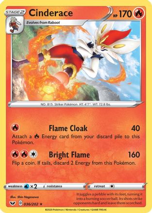 Cinderace (036) 36/202 - SWSH01 Sword & Shield Base Set Reverse Holofoil