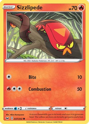 Sizzlipede (037) 37/202 - SWSH01 Sword & Shield Base Set Reverse Holofoil