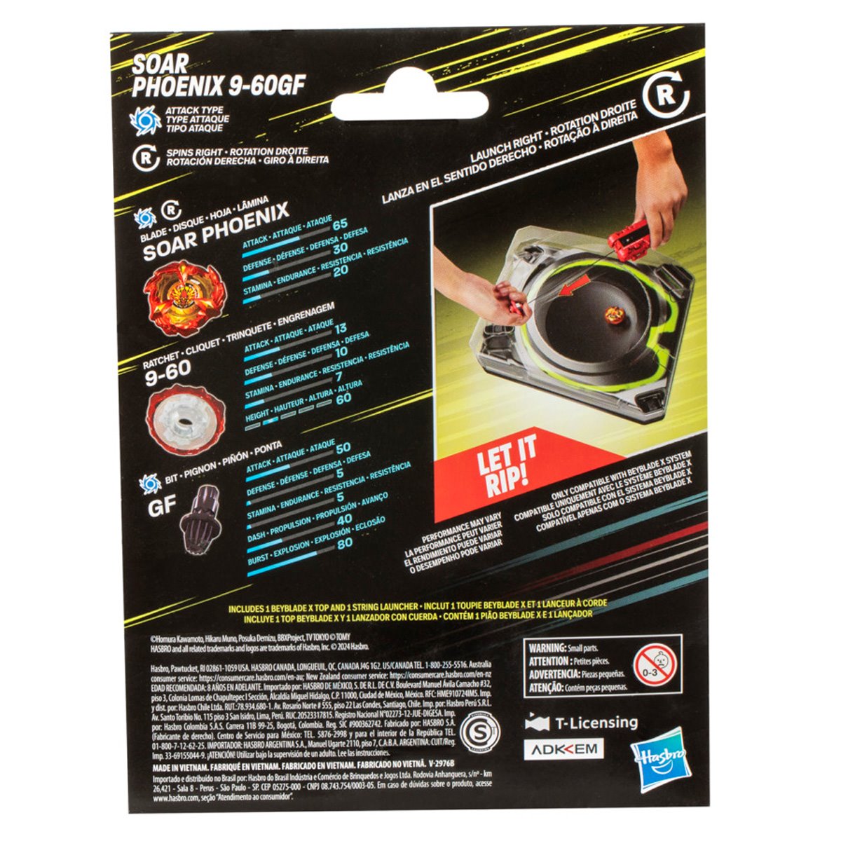 Hasbro Beyblade X Soar Phoenix 9-60GF Deluxe String Launcher Set — packaging (back)