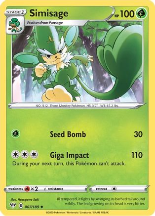 Simisage 7/189 - SWSH03 Darkness Ablaze Reverse Holofoil