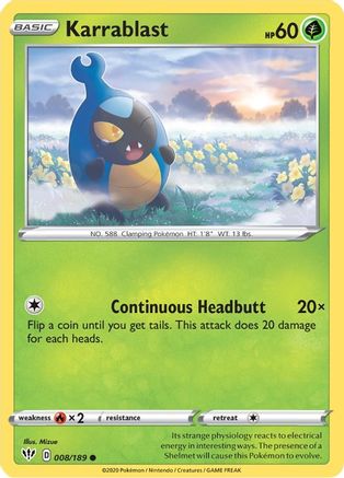 Karrablast 8/189 - SWSH03 Darkness Ablaze Reverse Holofoil