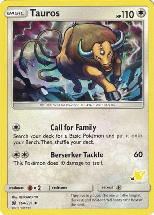 Tauros - 164/236 (#14 Pikachu Stamped) - Battle Academy