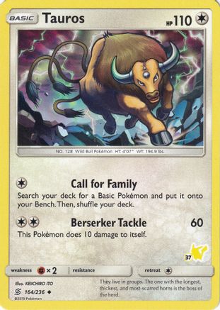 Tauros - 164/236 (#37 Pikachu Stamped) - Battle Academy