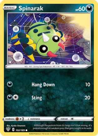 Spinarak 102/189 - SWSH03 Darkness Ablaze Reverse Holofoil