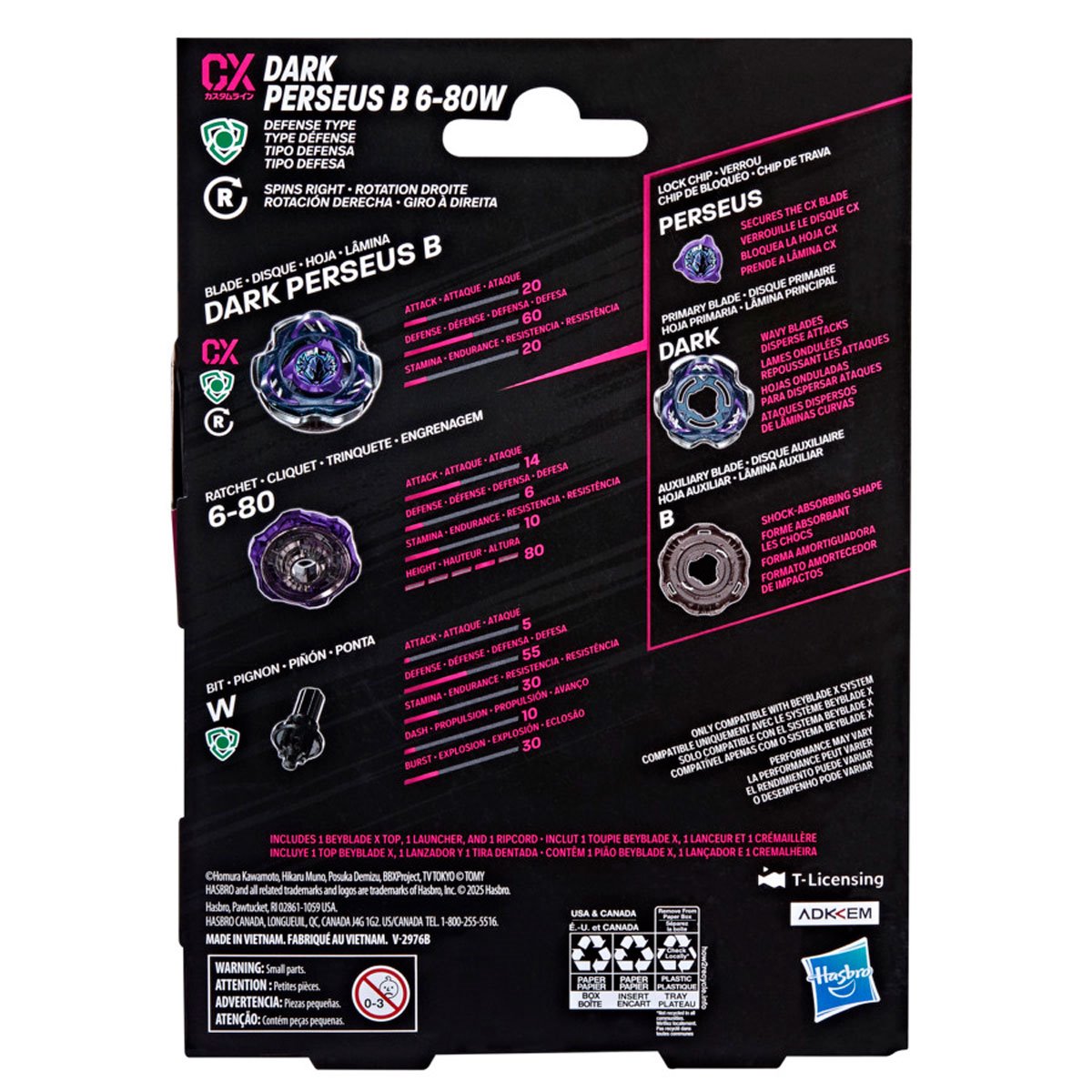 Hasbro Beyblade X Dark Perseus B 6-80W CX Starter Pack — packaging (back)