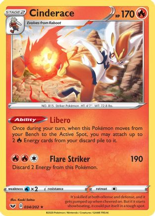 Cinderace - 034/202 (Non-Holo) - Deck Exclusives