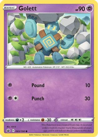 Golett 65/198 - SWSH06 Chilling Reign Reverse Holofoil