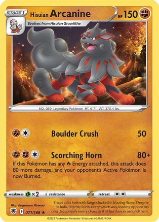 Hisuian Arcanine 71/189 - SWSH10 Astral Radiance Reverse Holofoil