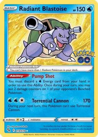 Radiant Blastoise 18/78 - Pokemon GO Holofoil