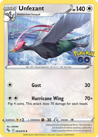 Unfezant 63/78 - Pokemon GO Reverse Holofoil