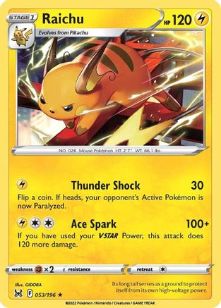 Raichu 53/196 - SWSH11 Lost Origin Reverse Holofoil